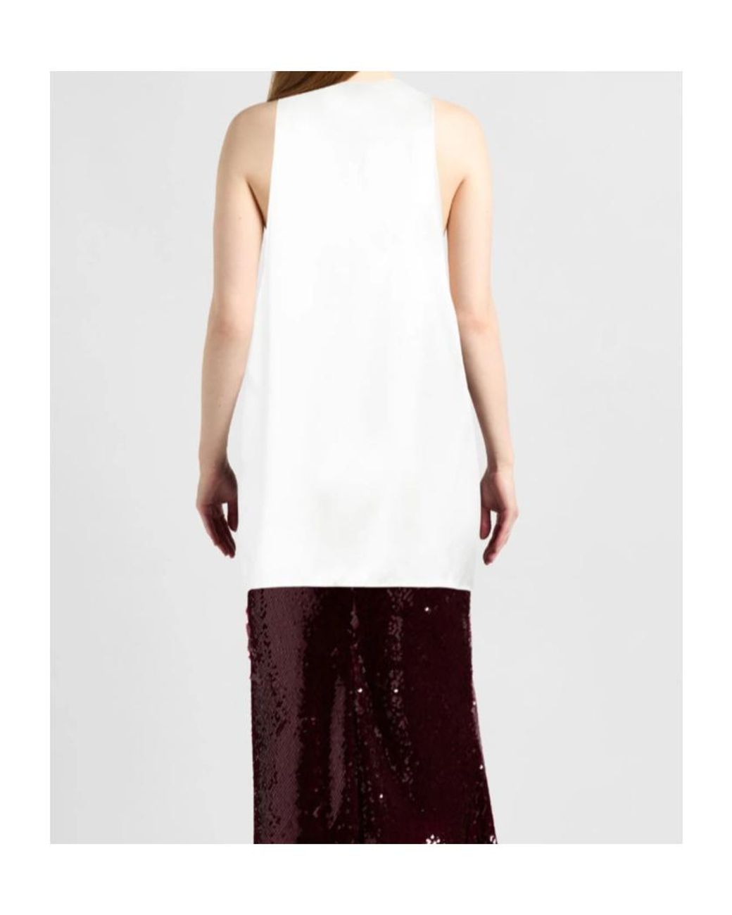 Saint Laurent White Solidcolor Satin Sleeveless Top