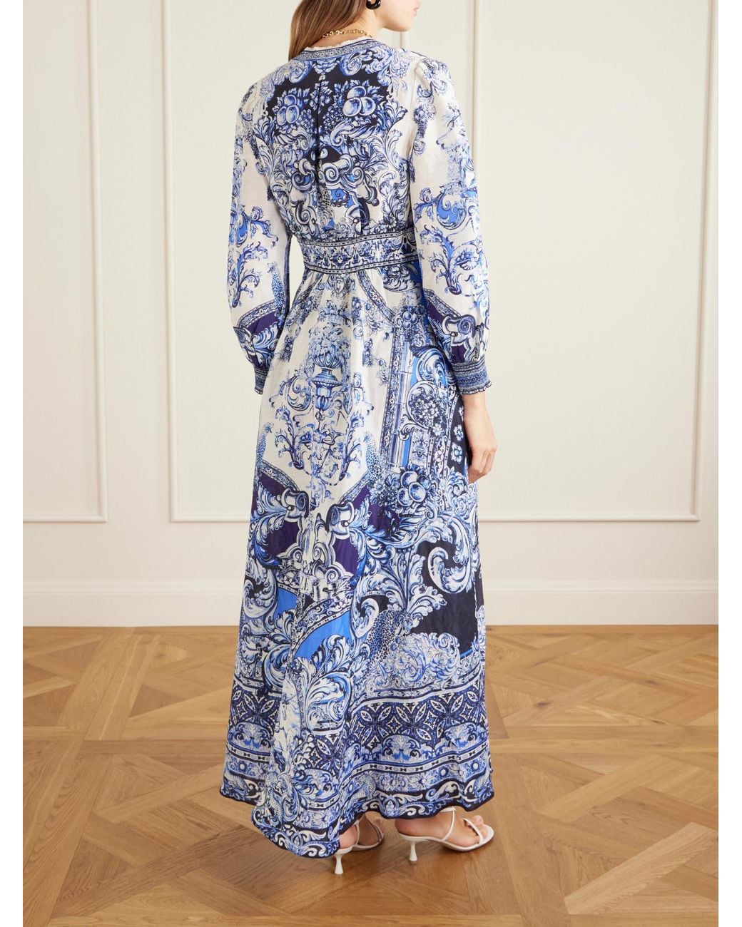 Camilla Blue Crystal-Embellished Printed Linen And Silk-Blend Maxi Dress