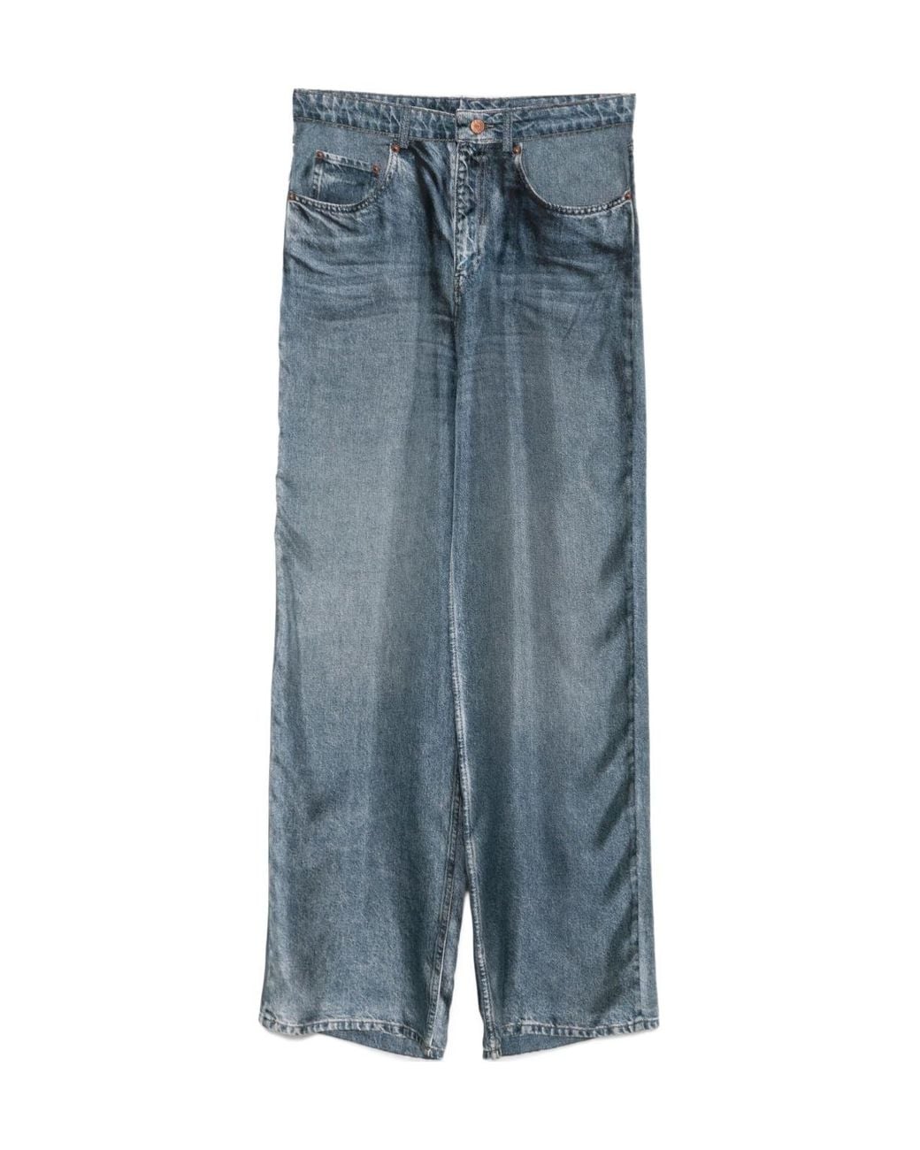 Pierre Louis Mascia Blue Aloe Denim-Print Silk Trousers