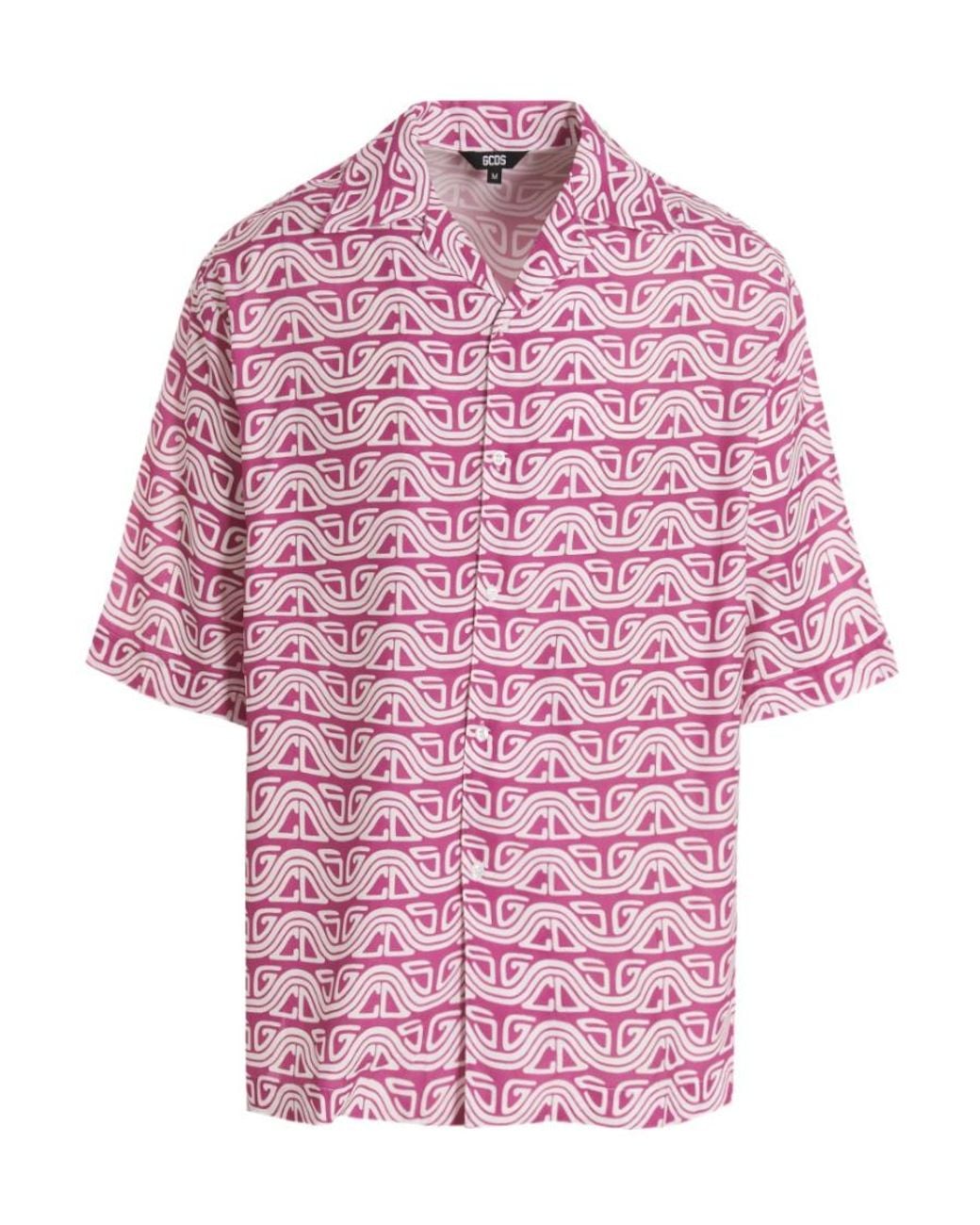 Gcds Pink Waved Logo Shirt for men