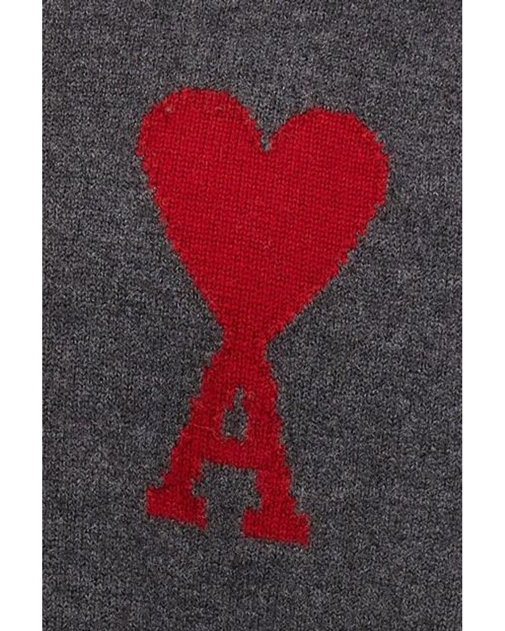 AMI Gray Ami De Coeur Logo Intarsia Knitted Roll-Neck Jumper for men