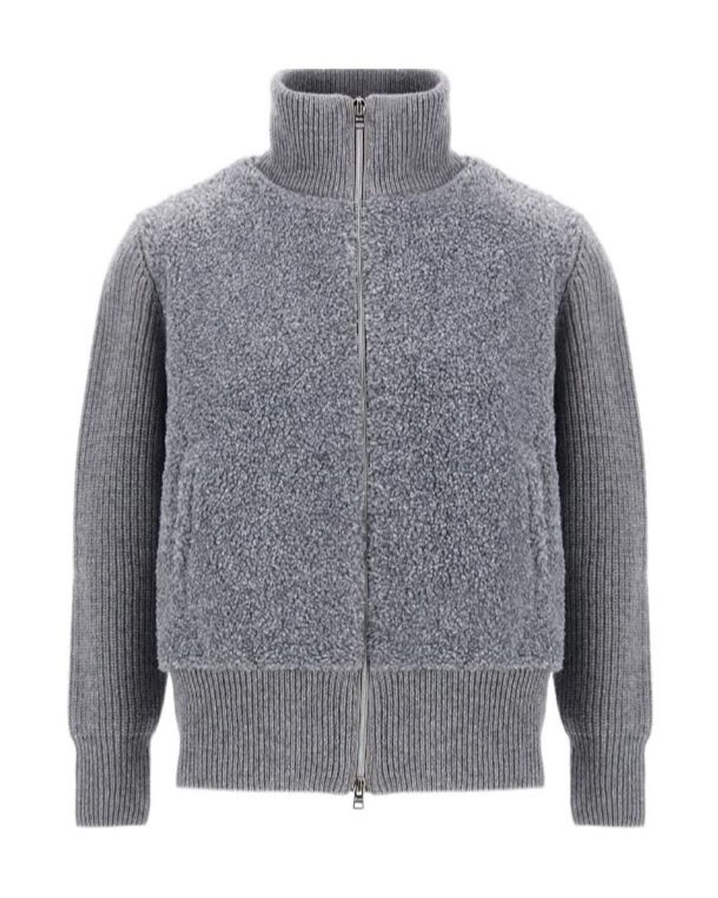 Herno Gray Zip-Up Knitted Cardigan