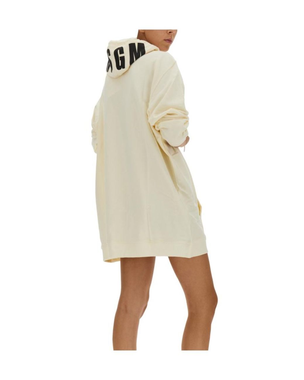 MSGM White Logo Printed Drawstring Hooded Dress