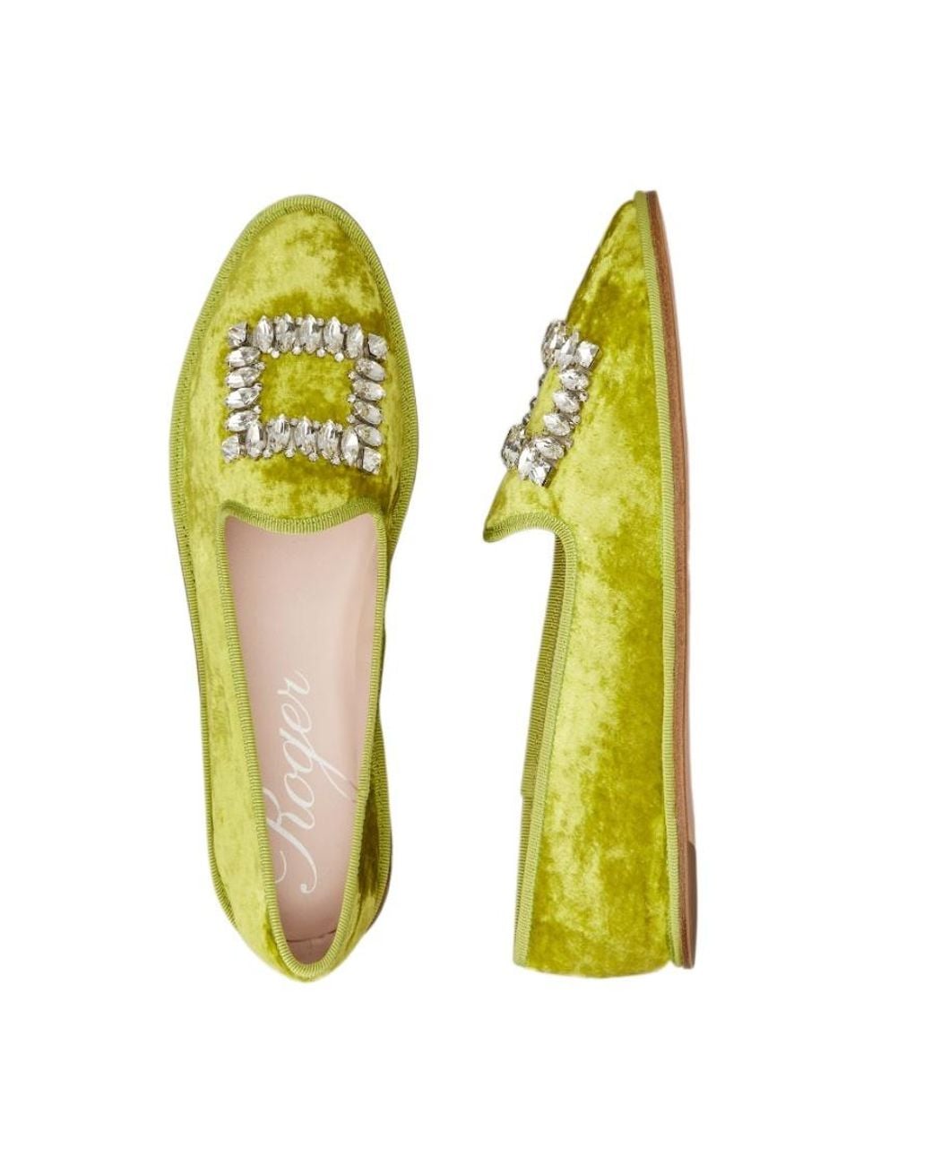 Roger Vivier Yellow Babby Viv' Strass Embroidered Buckle Slippers