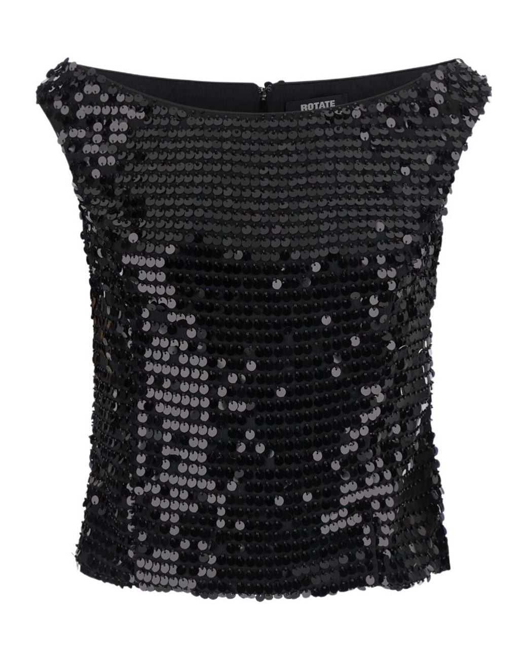 ROTATE BIRGER CHRISTENSEN Black Sequined Off-Shoulder Top