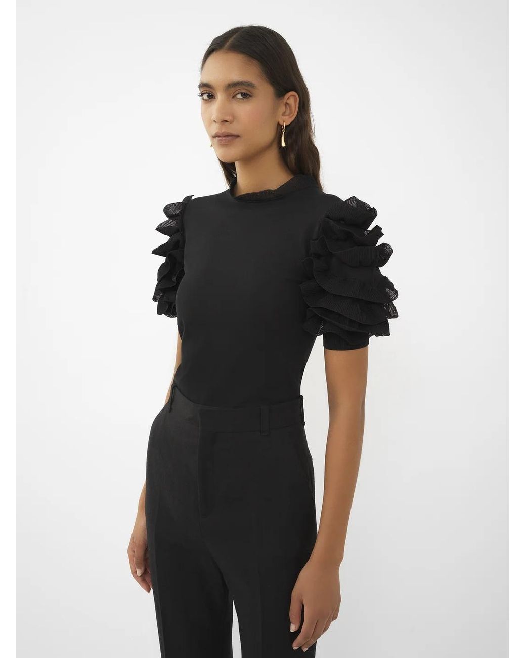 Chloé Black Ruffled-Sleeve Blouse
