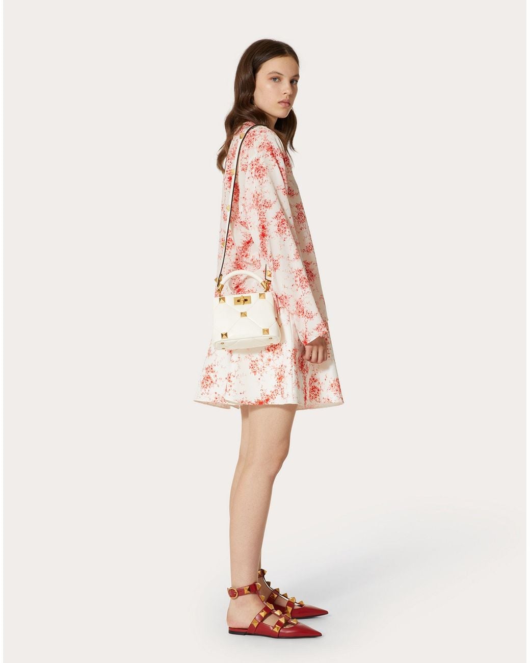 Valentino Red Rose-Print A-Line Skirt