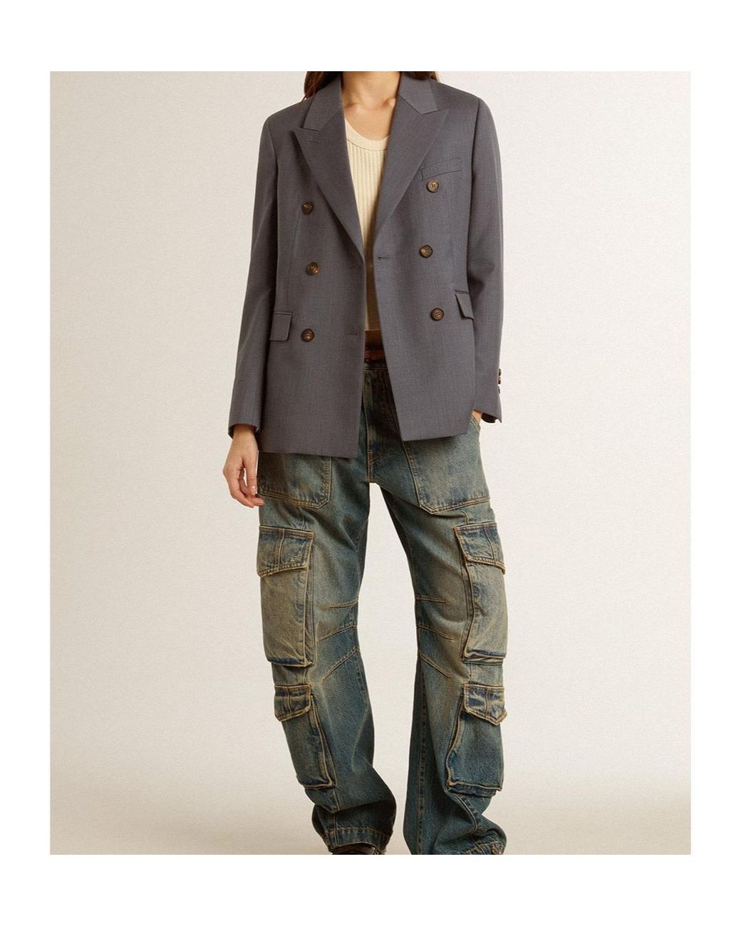 Golden Goose Deluxe Brand Blue Double Breasted Tailored Blazer