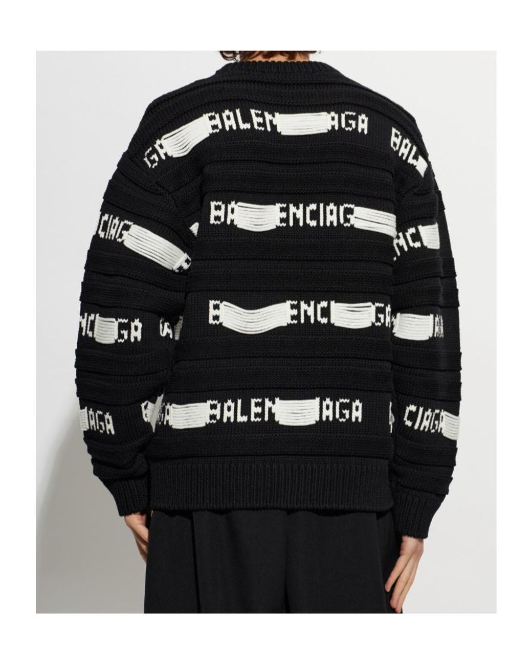Balenciaga Black Logo Intarsia-Knit Sweater for men