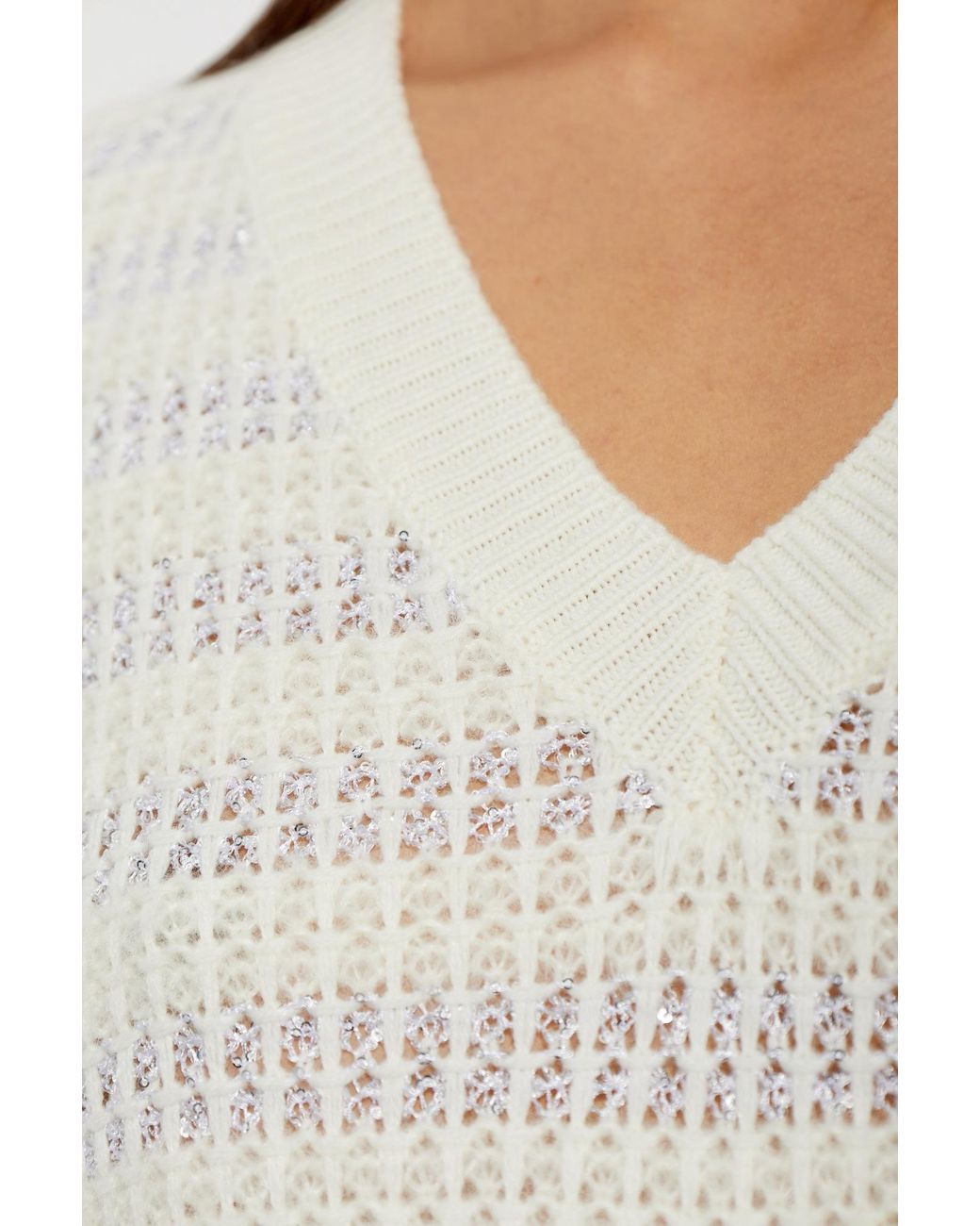 Fabiana Filippi White Open-Knit Sequin Knitted Top
