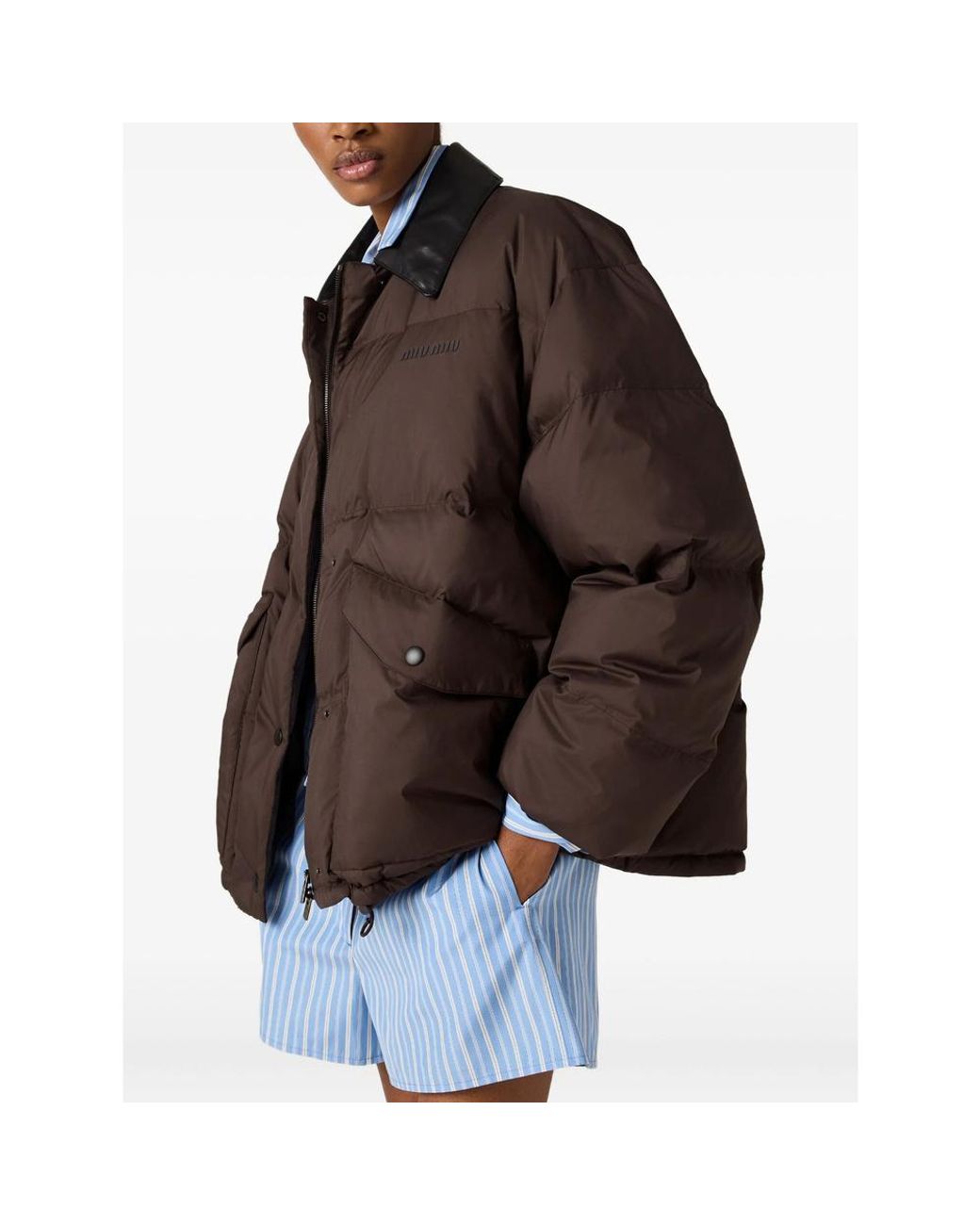 Miu Miu Brown Short Down Jacket In Pongé Tec
