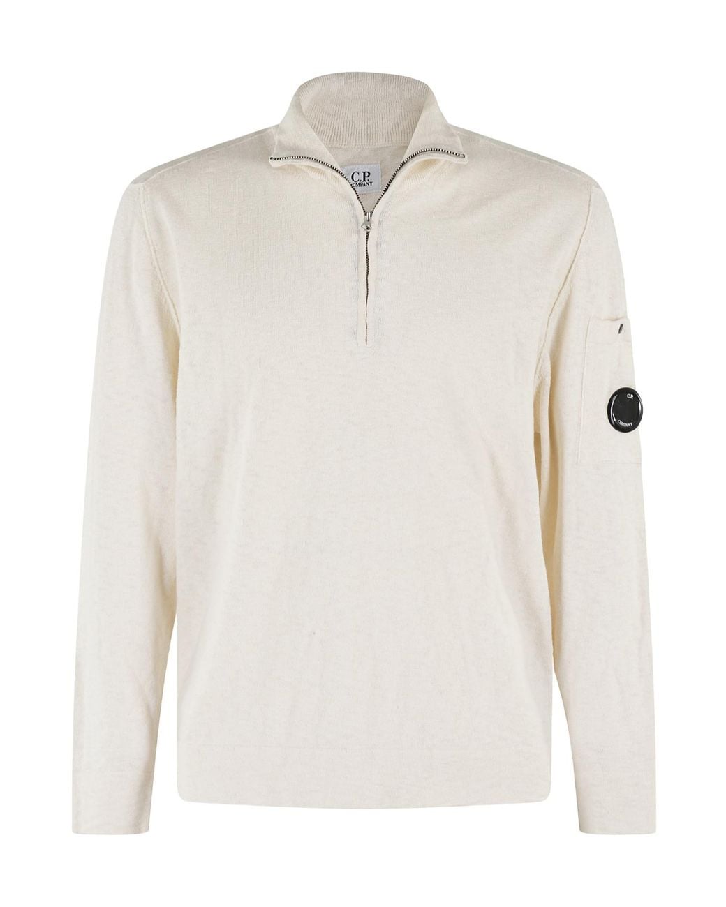 C P Company White Polo Collar Sweatshirt for men