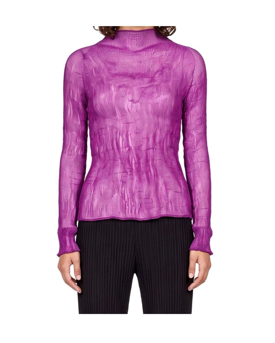 Issey Miyake Purple Long-Sleeved Mock-Neck Top