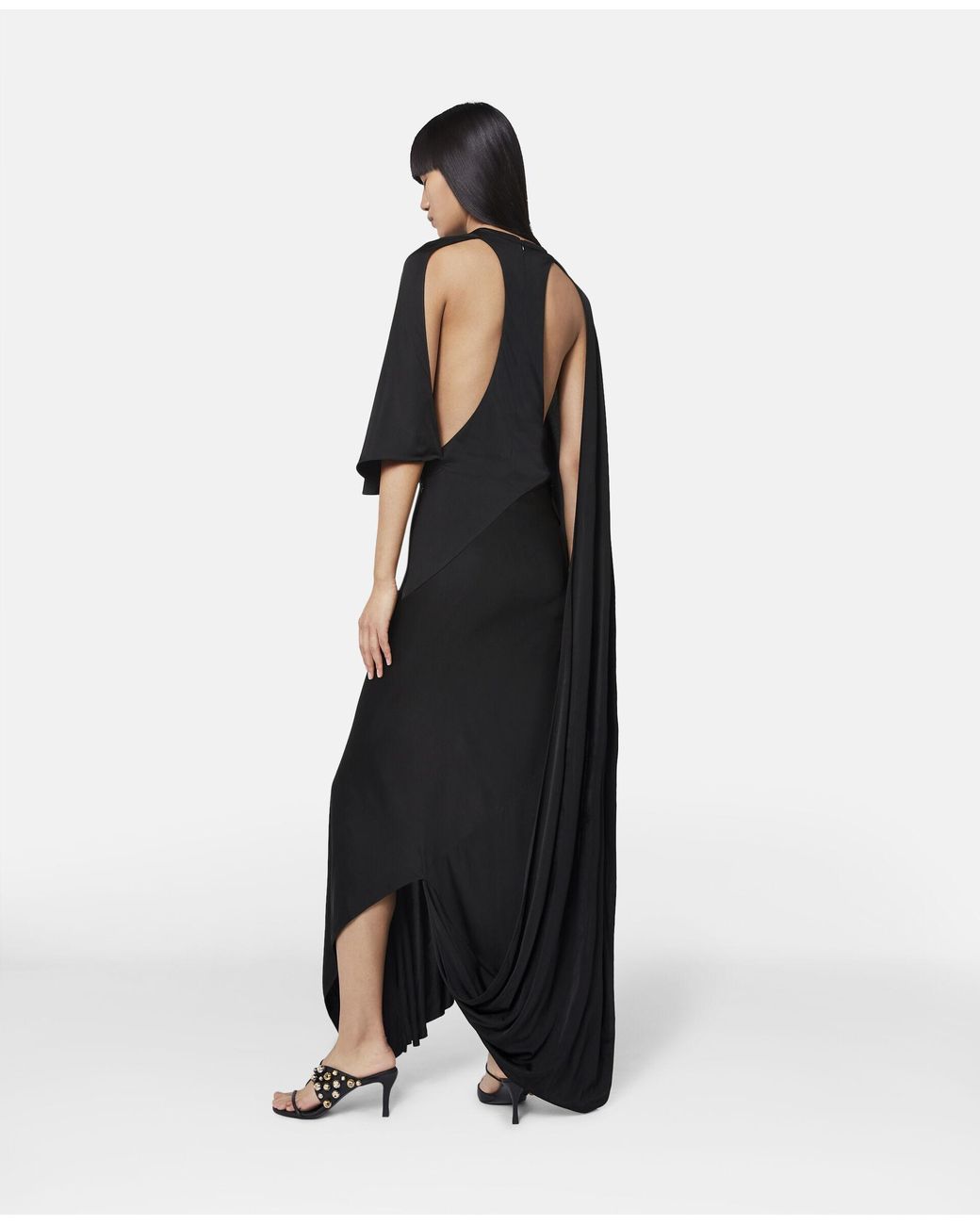 Stella McCartney Black Asymmetrical Cape Sleeve Dress