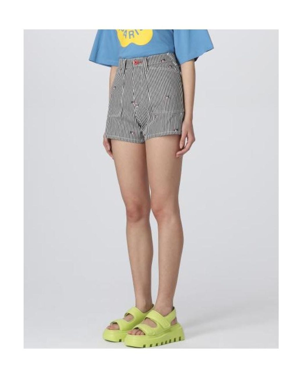 KENZO Blue Striped Embroidered High-Waisted Shorts