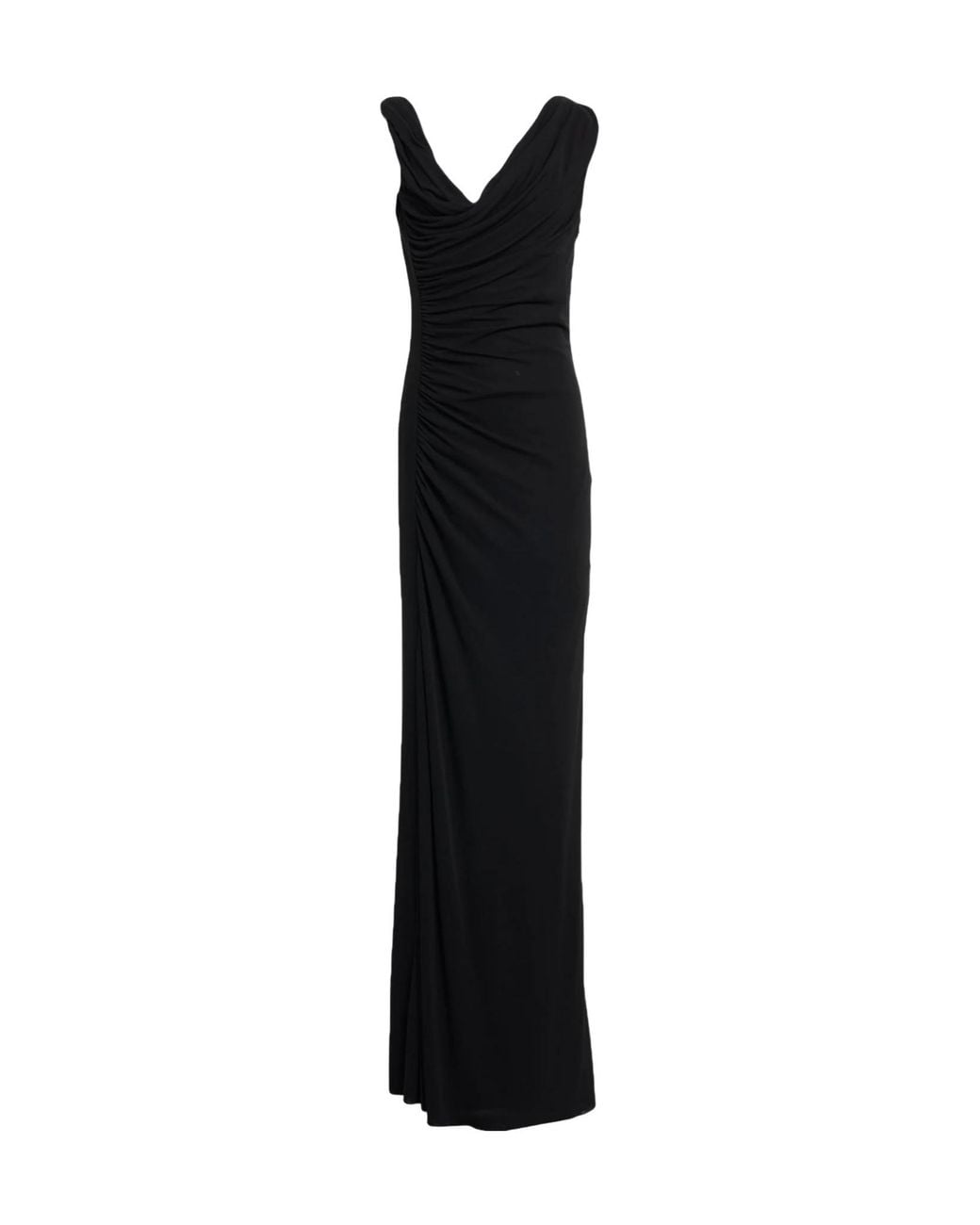 Saint Laurent Black Plain Sleeveless Off-Shoulder Dress
