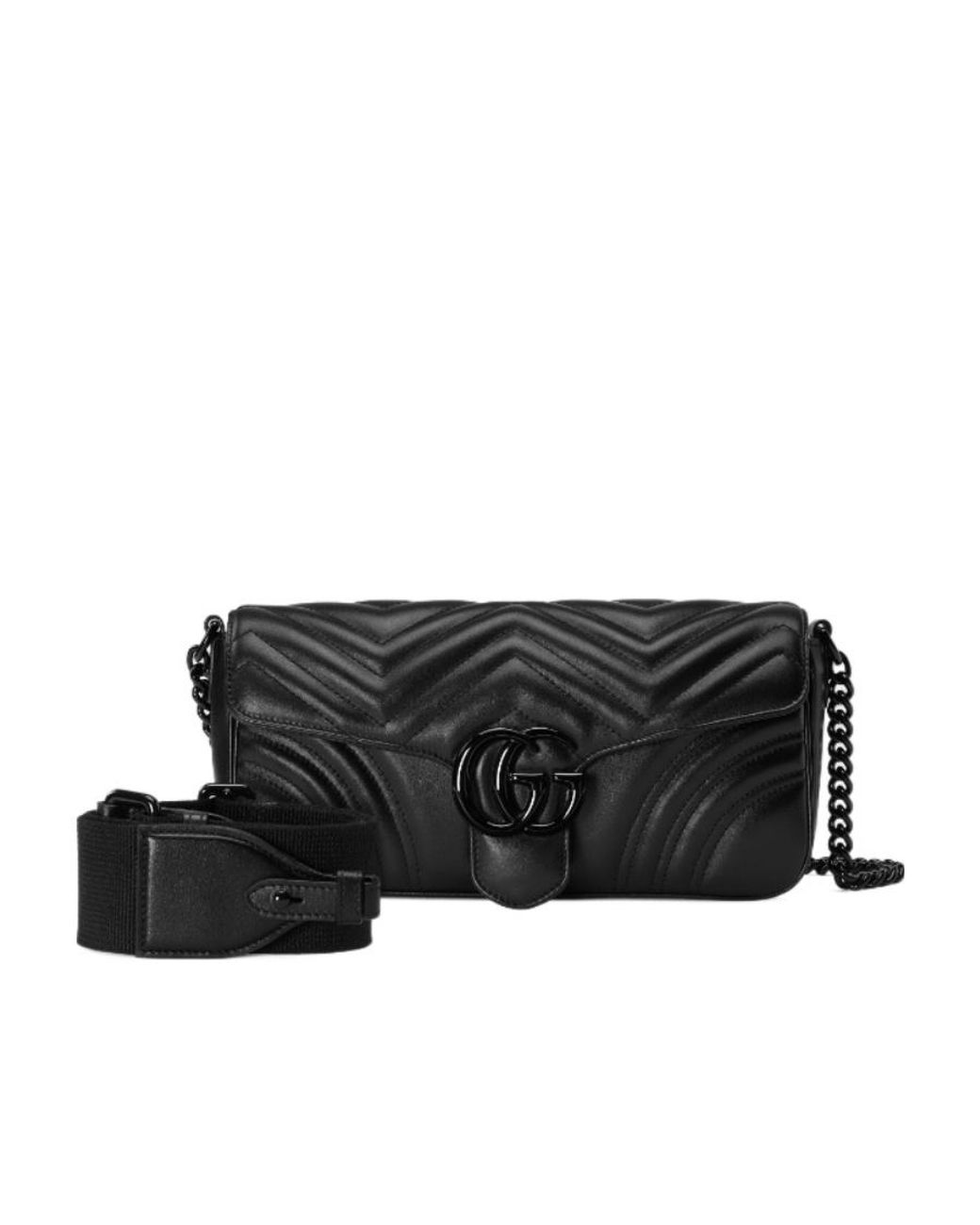 Gucci Black Gg Marmont Chain Linked Shoulder Bag