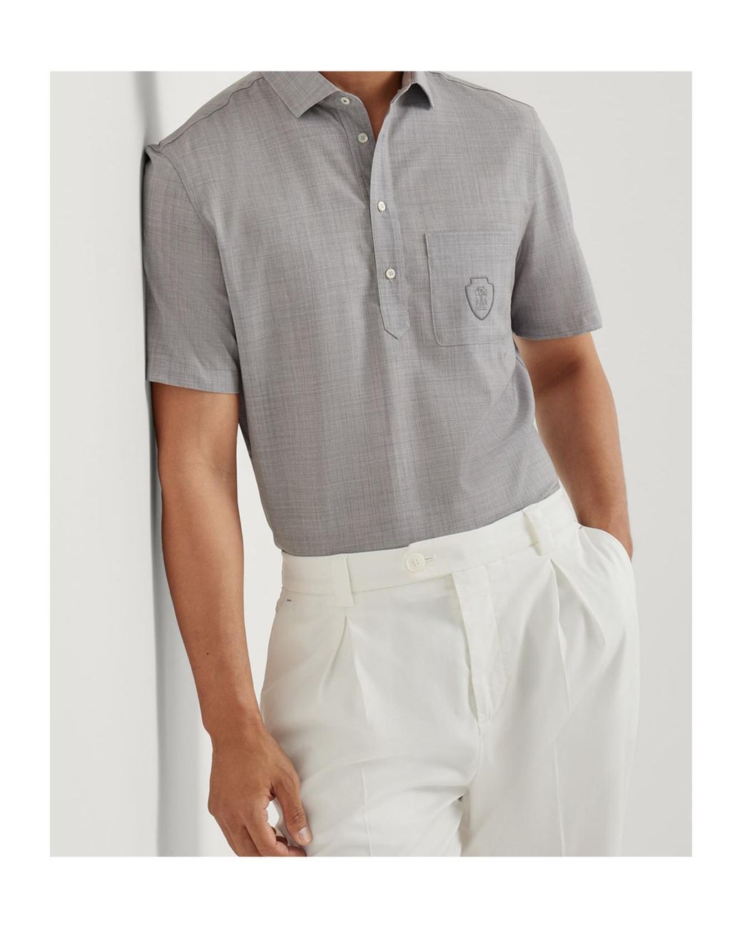 Brunello Cucinelli Gray Logo Detailed Short Sleeved Polo Shirt for men