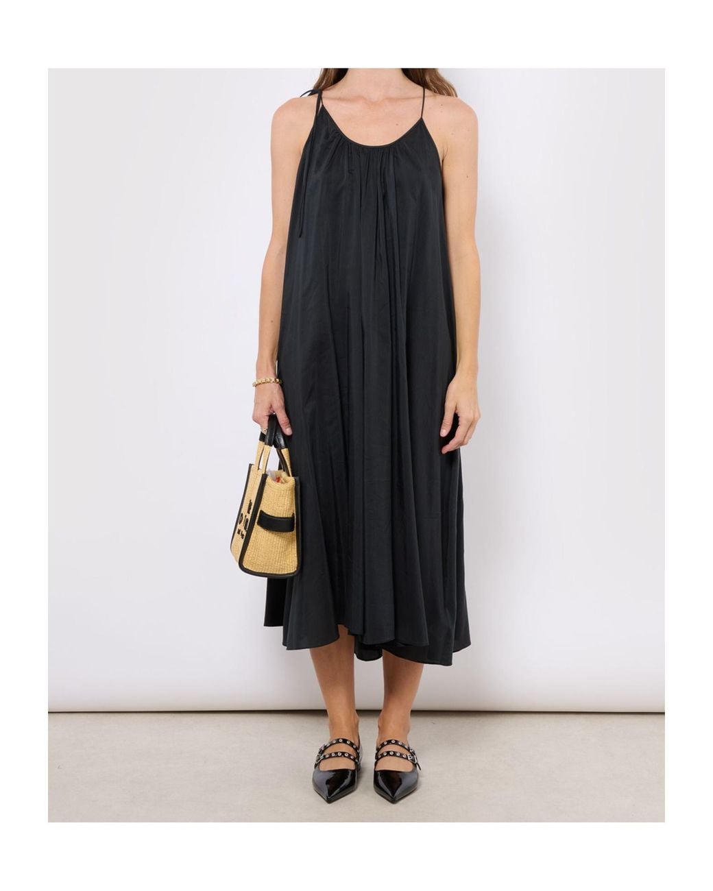 Anine Bing Black Aida Gathered Midi Dress