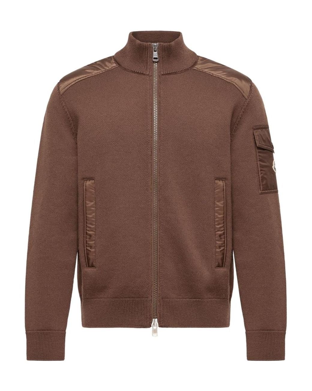 Moncler Brown Logo Patch High-Neck Cardigan for men