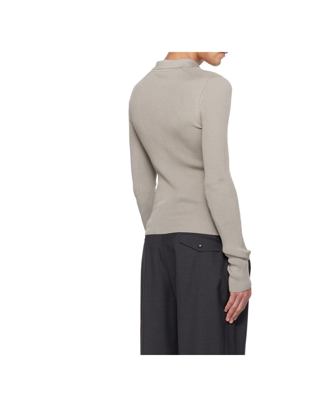 Rier Gray Long-Sleeved Collared Knit Polo Shirt for men