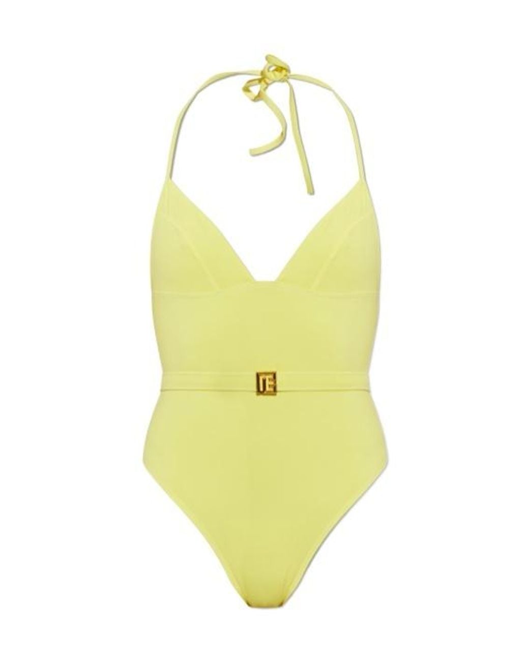 Balmain Yellow Belted Halterneck Swimsuit