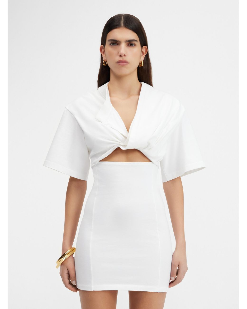 Jacquemus White Bahia Cut-Out Detail Mini Dress