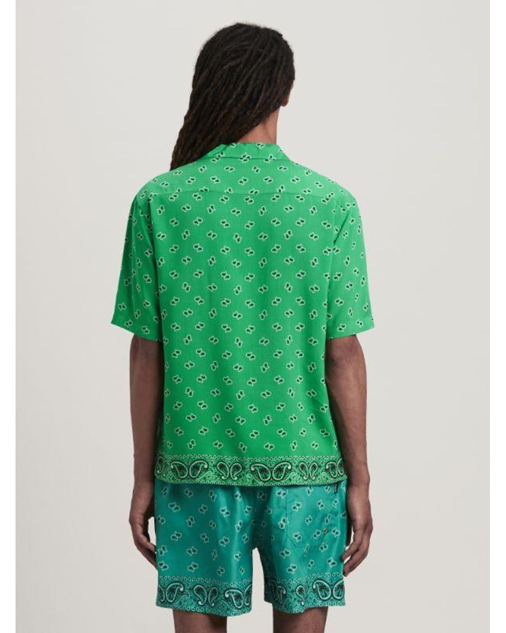 Palm Angels Green Paisley Printed Short-Sleeved Shirt for men