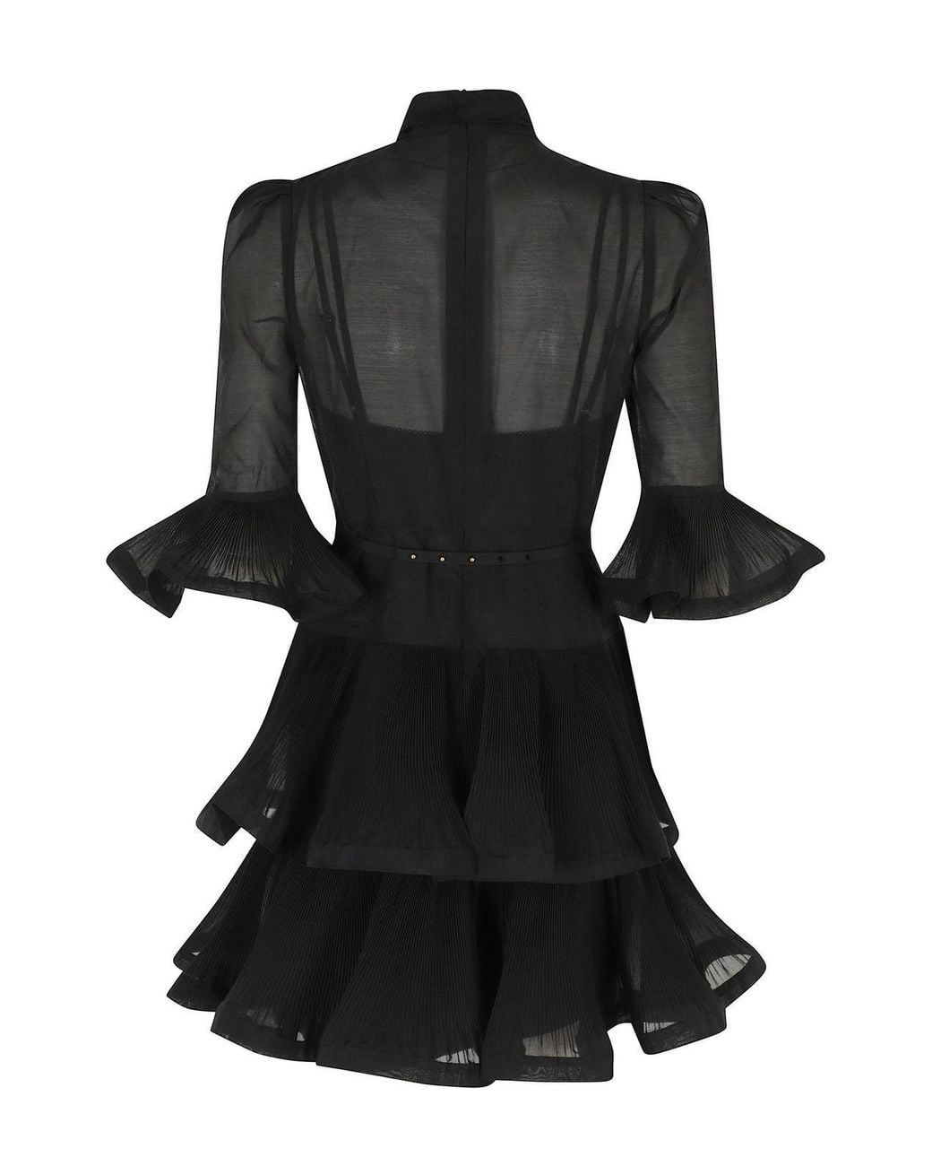 Zimmermann Black Pleated Sleeved Mini Dress