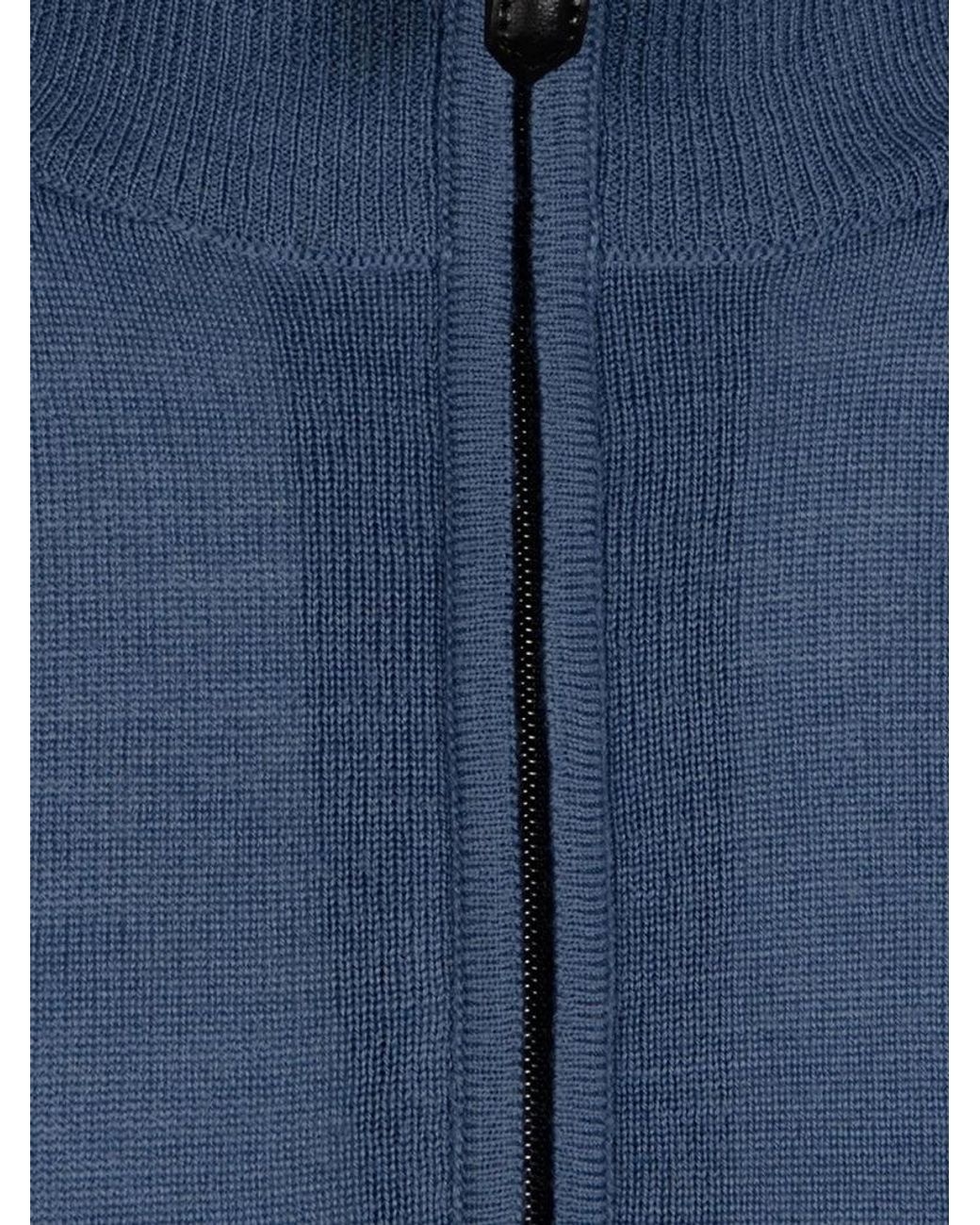 Canali Blue High-Neck Half-Zip Sweater for men