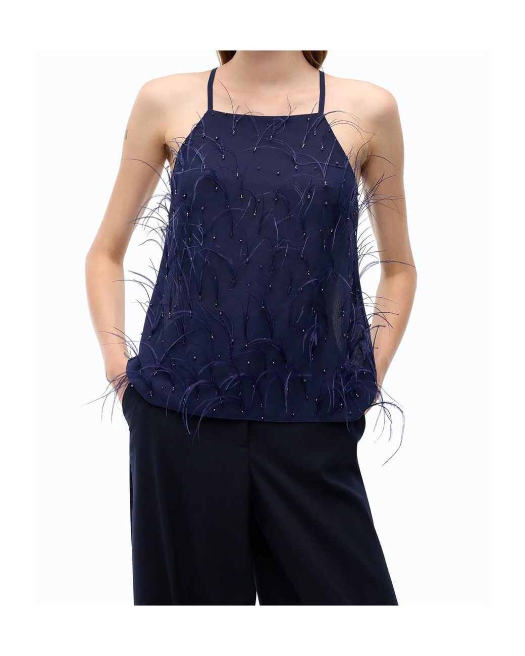 Pinko Blue Fluid Top With Feather Detailing