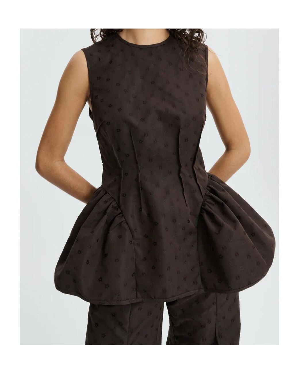 CECILIE BAHNSEN Brown Jacquard Sleeveless Top