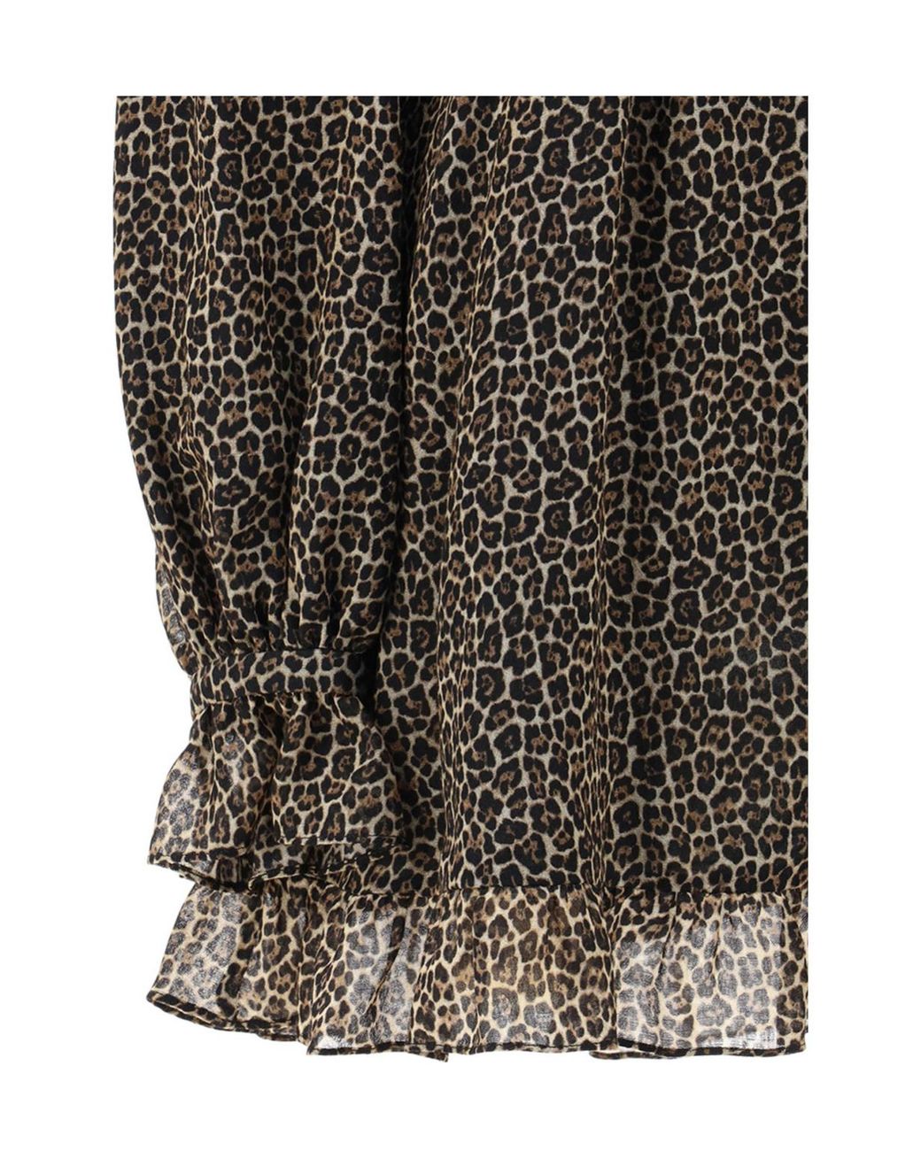 Saint Laurent Black Leopard Printed Long-Sleeved Dress