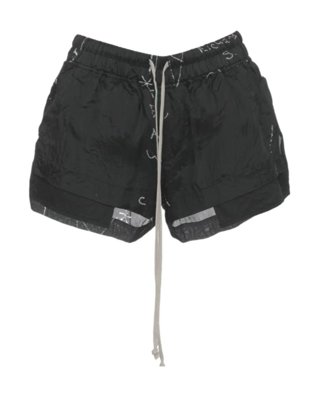 Rick Owens Black Drawstring Printed Shorts