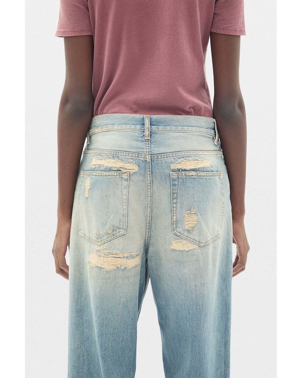 Ann Demeulemeester Blue Distressed Script-Print Jeans