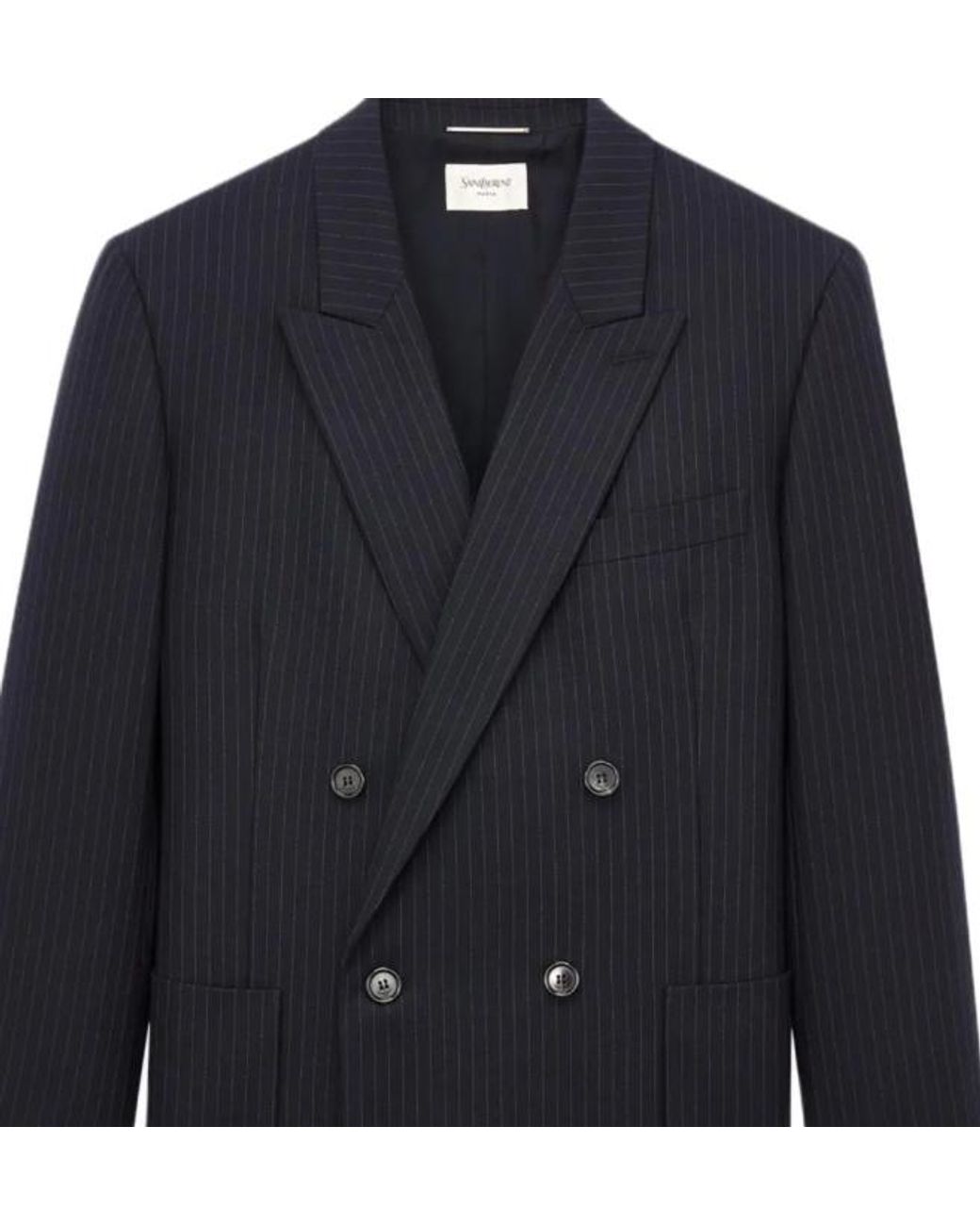 Saint Laurent Blue Pinstriped Double-Breasted Jacket for men