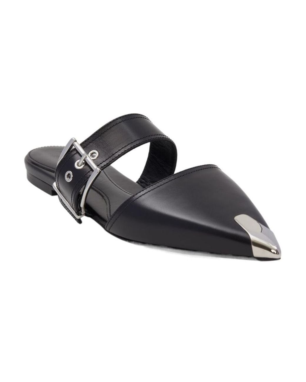McQueen Black Punk Flat Mules