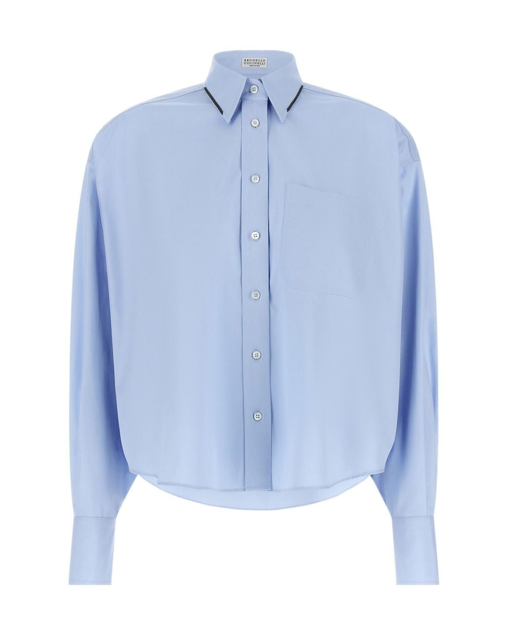 Brunello Cucinelli Blue Monile Trim Cropped Shirt