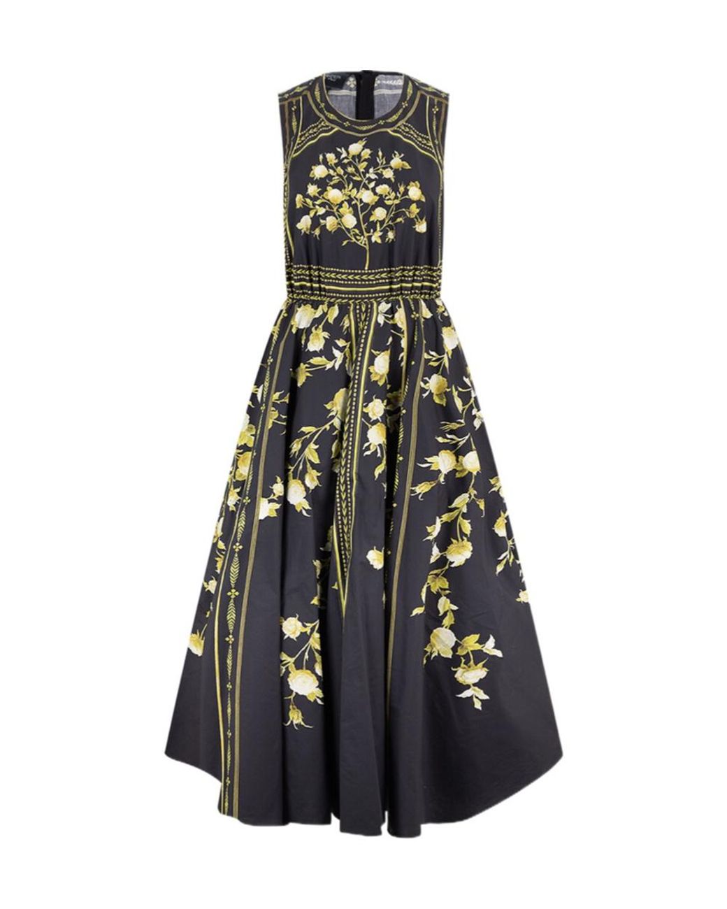 Giambattista Valli Blue Papier Peint Floral Sleeveless Poplin Midi Dress