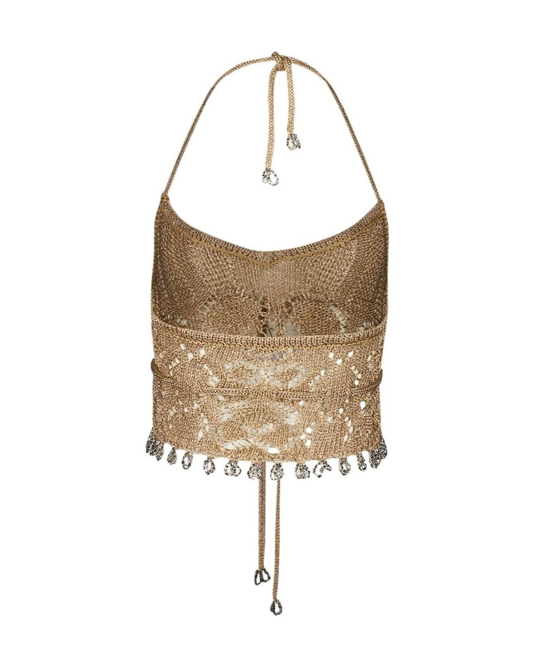 Rabanne White Halterneck Embellished Crochet Top