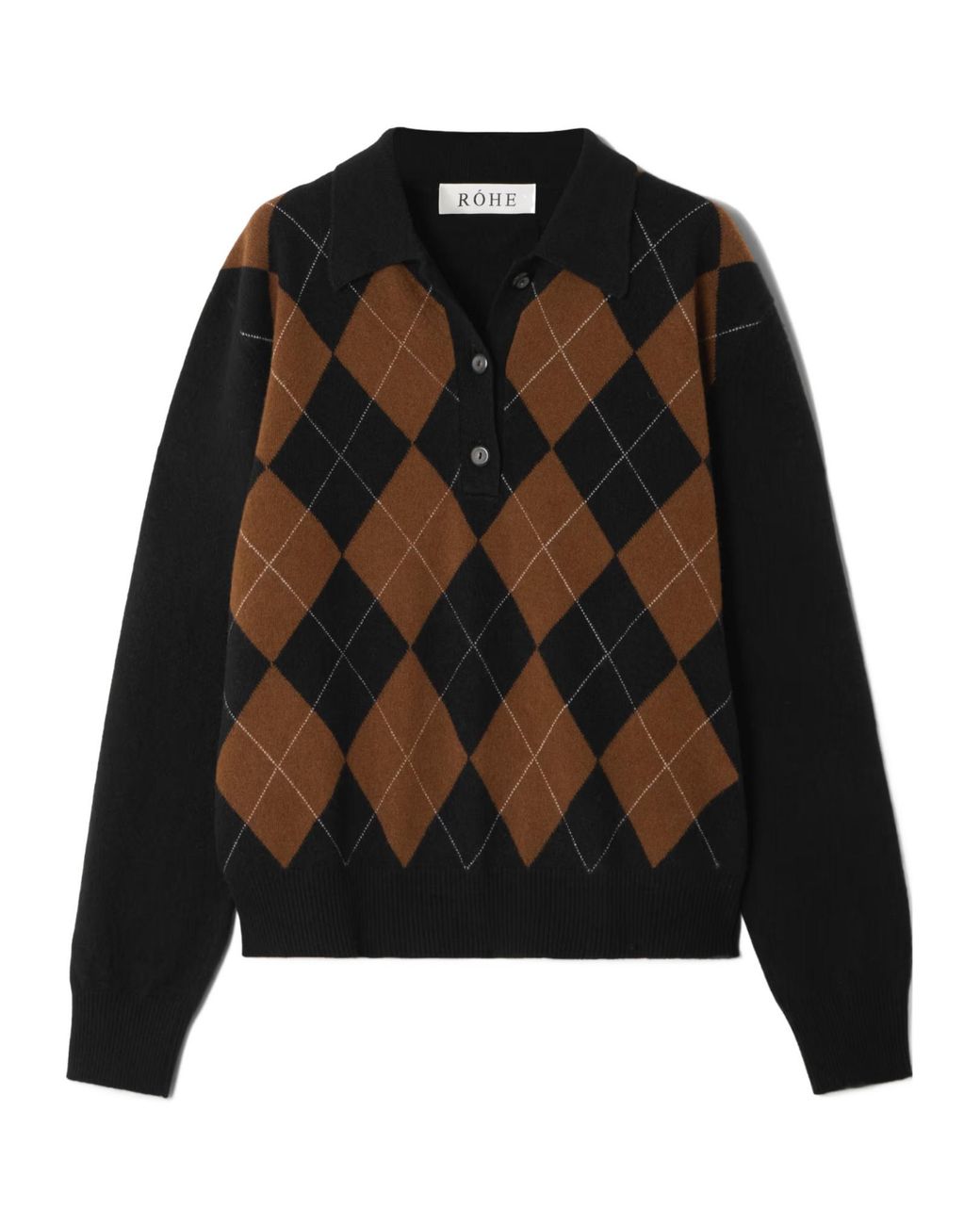 Rohe Black Diamond Pattern Wool Polo Collar Sweater