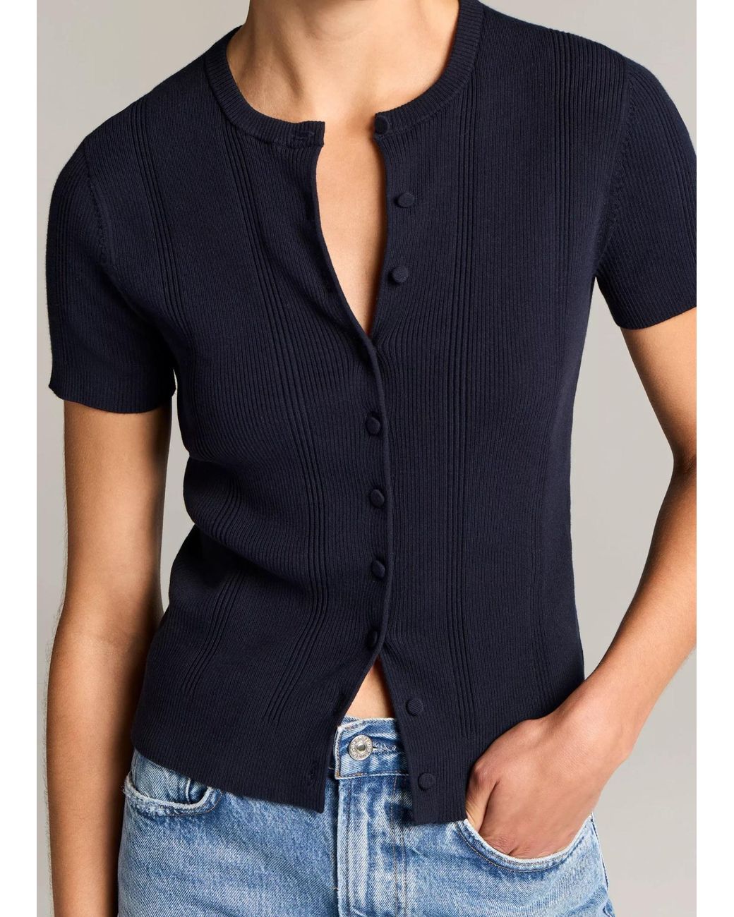 Vince Blue Short-Sleeve Knitted Cardigan