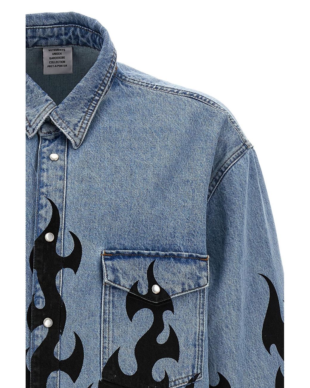 Vetements Blue Fire Printed Denim Jacket for men