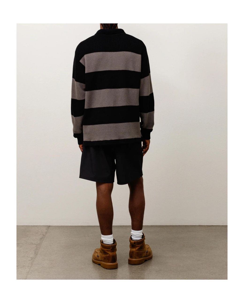 Stussy Black Pique Knit Stripe Rugby for men