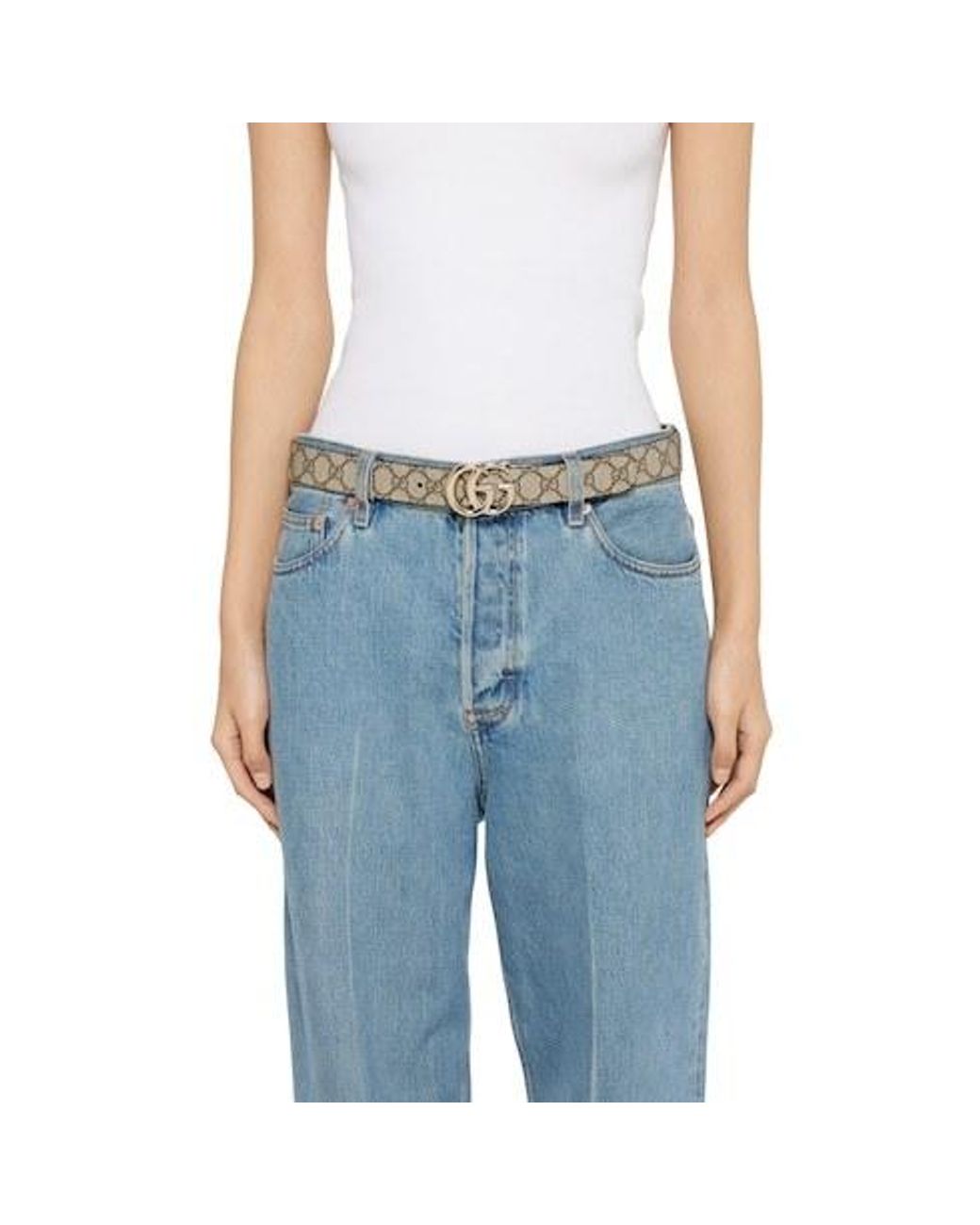 Gucci White Reversible Gg Marmont Wide Belt