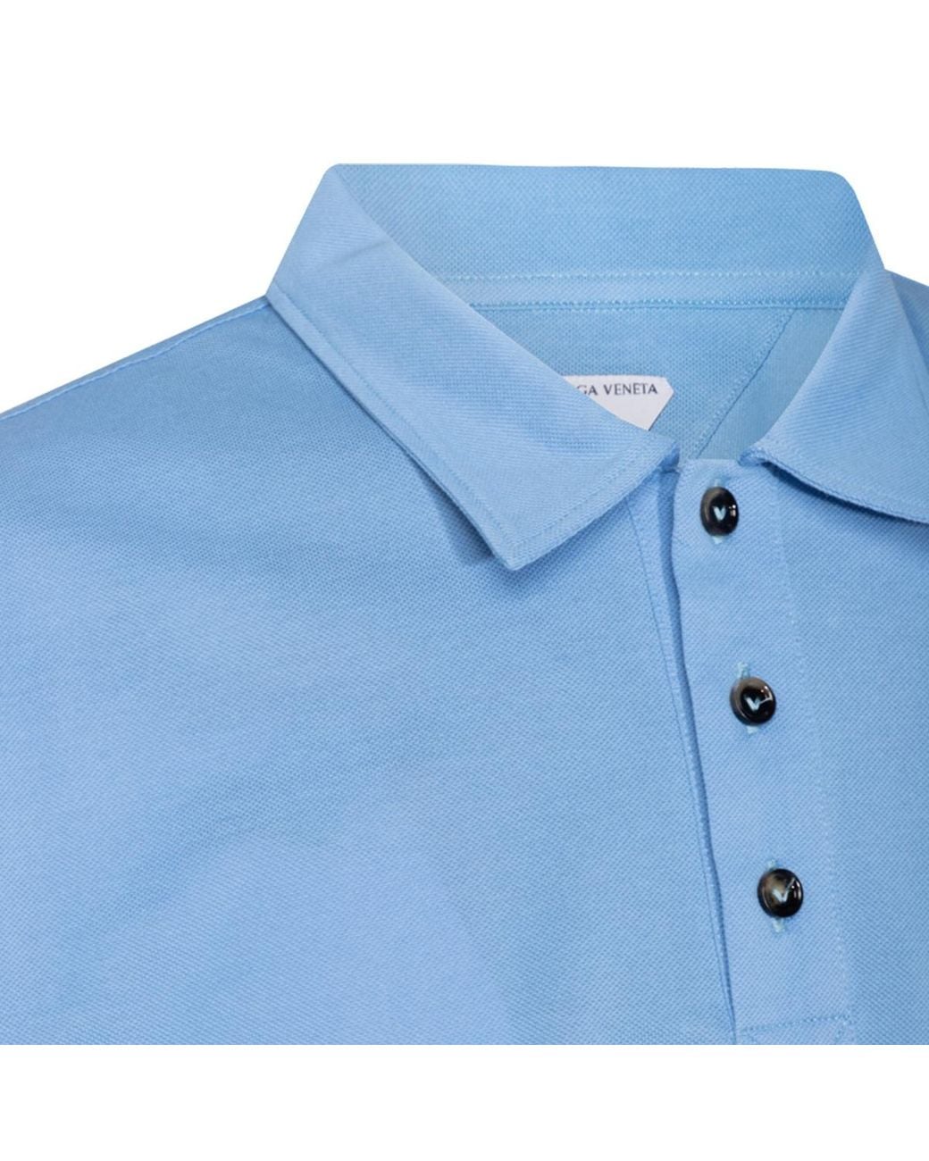 Bottega Veneta Blue Logo Embroidered Short Sleeved Polo Shirt for men