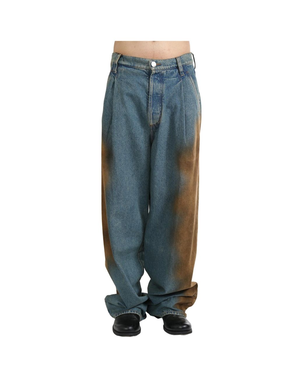 Uma Wang Blue Tie-Dyed Printed Jeans Pants for men