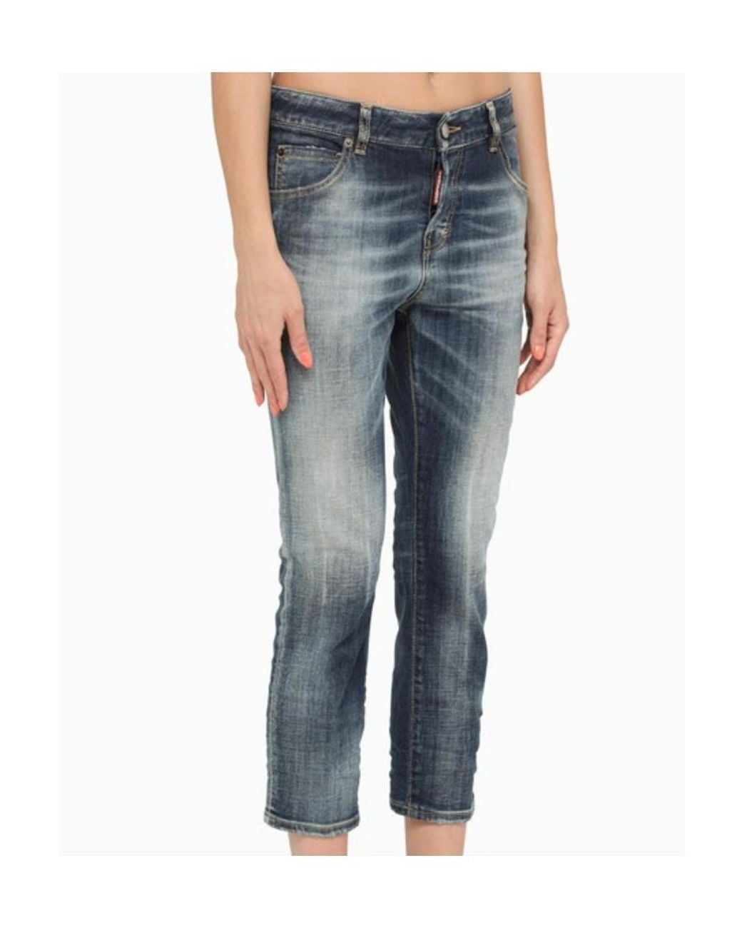 DSquared² Blue Logo Patch Low-Rise Cropped Jeans
