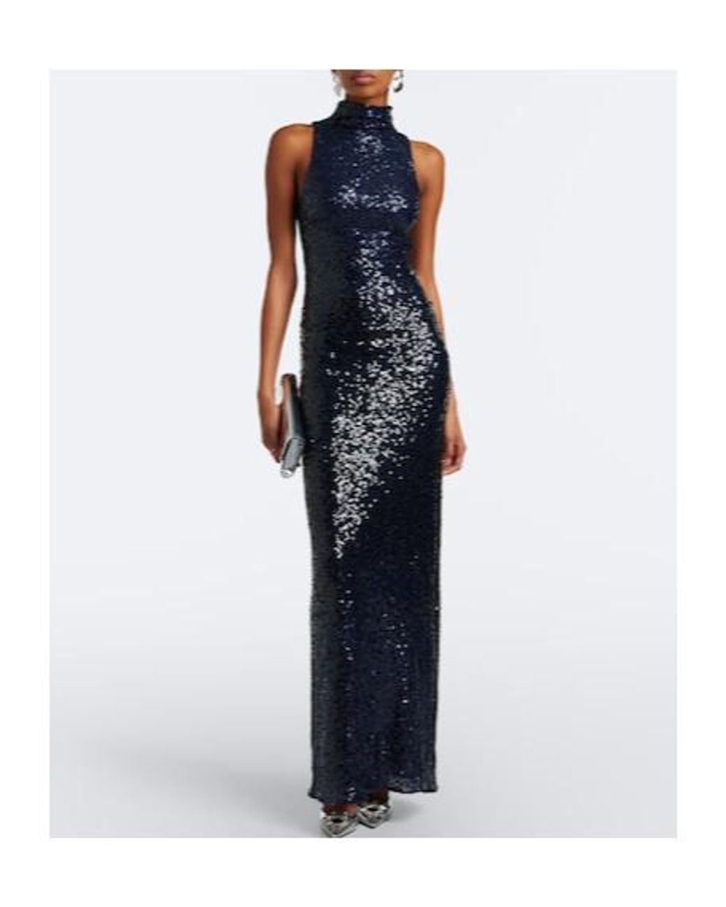 Christopher Esber Blue High-Neck Fitted Sequin Evening Dress