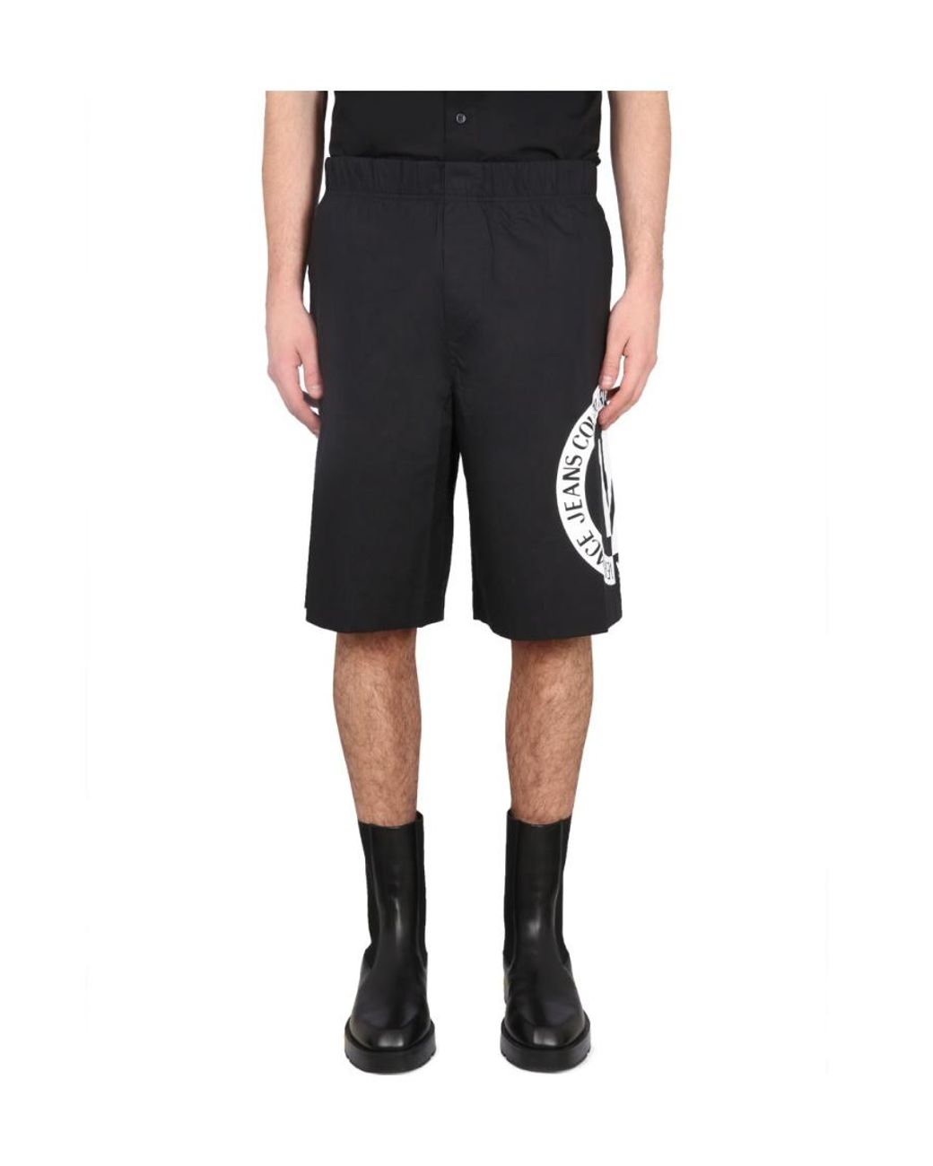 Versace Jeans Black Couture Logo-Printed Elasticated Waistband Shorts for men